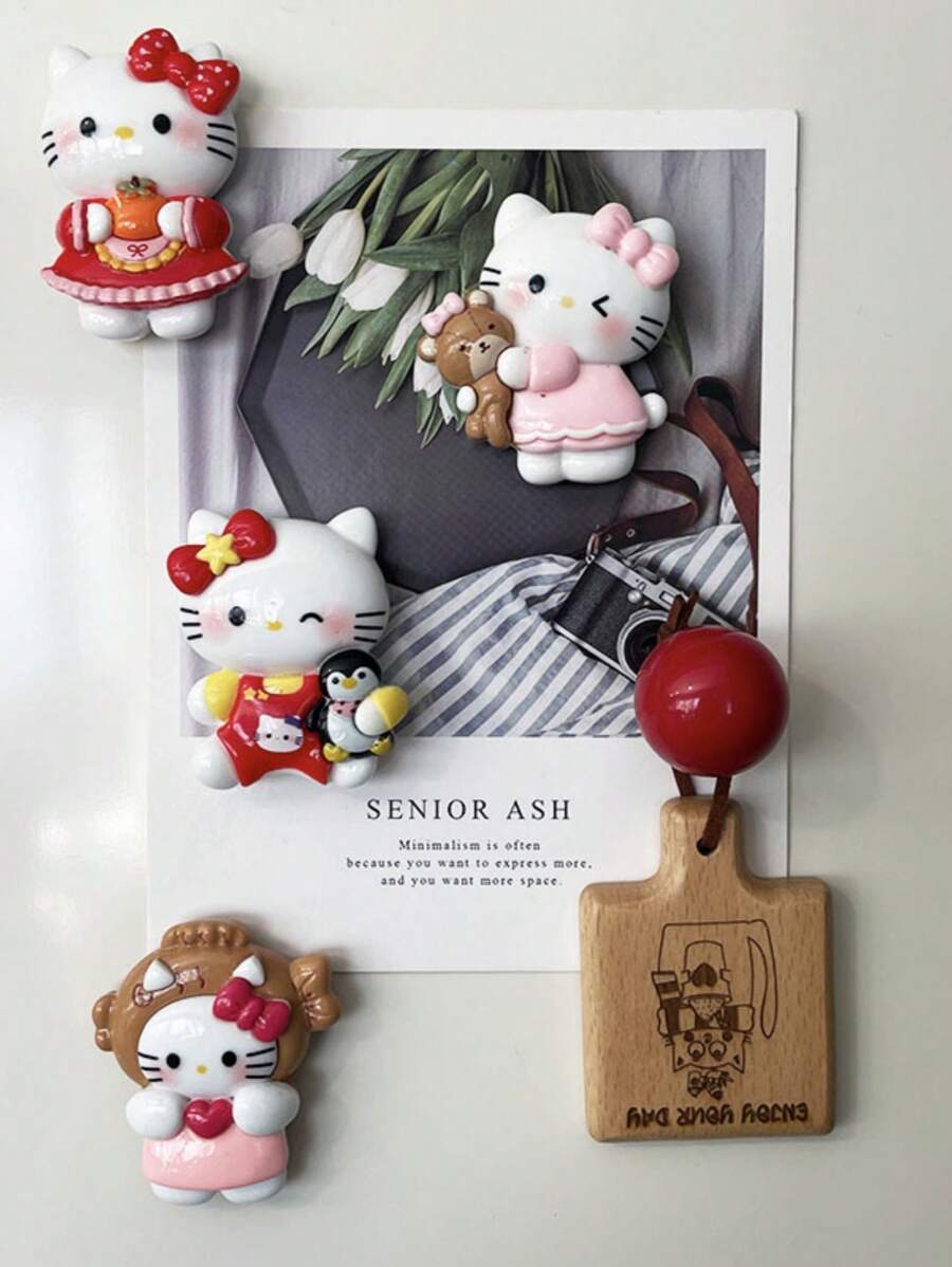 Sanrio Imán de nevera de Sanrio dibujos animados Hello Kitty, de estaño, tablón de anuncios magnético decorativo de resina 3D, imán adhesivo de gato, apto para decoración, uso diario, pequeños regalos de fiestas.