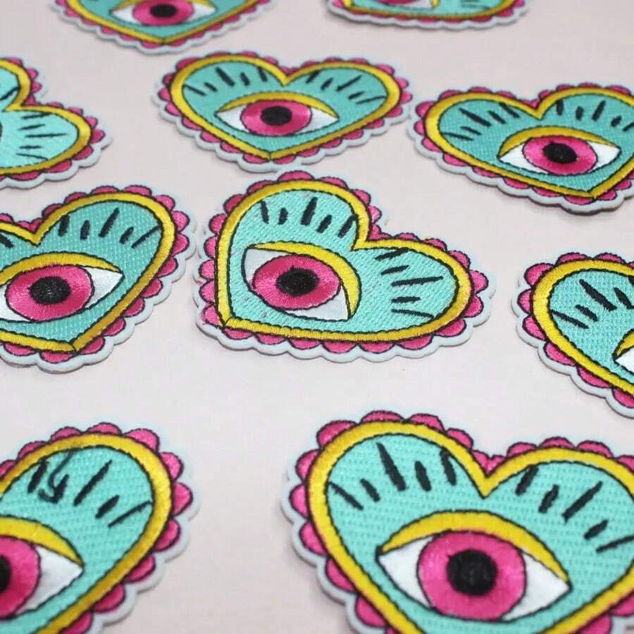 6-Pack Colorful Eye Heart Embroidered Iron-On Patches, Mixed Colors, DIY Sewing Appliques For Clothing, Hats, Bags, Art & Craft Decor, Badge & Patch Embellishments