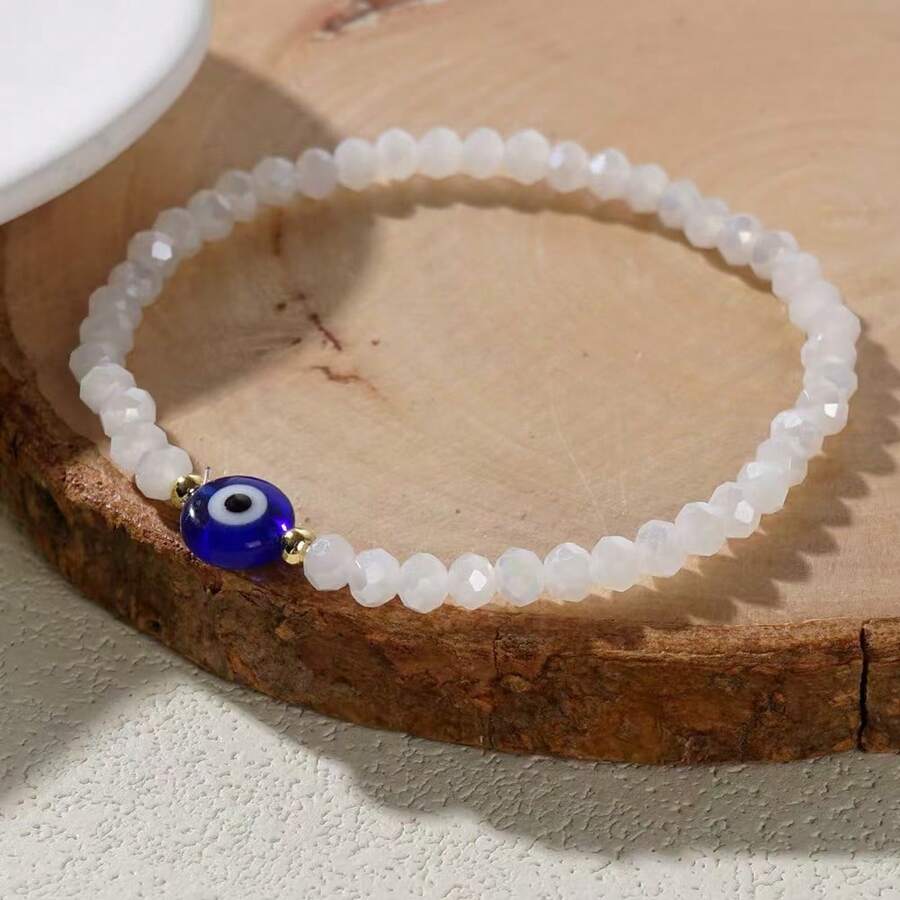 1 pieza Pulsera única de Piedra de Luna de estilo folclórico, decoración de Ojo Malvado de Vidrio Azul, para uso casual diario unisex