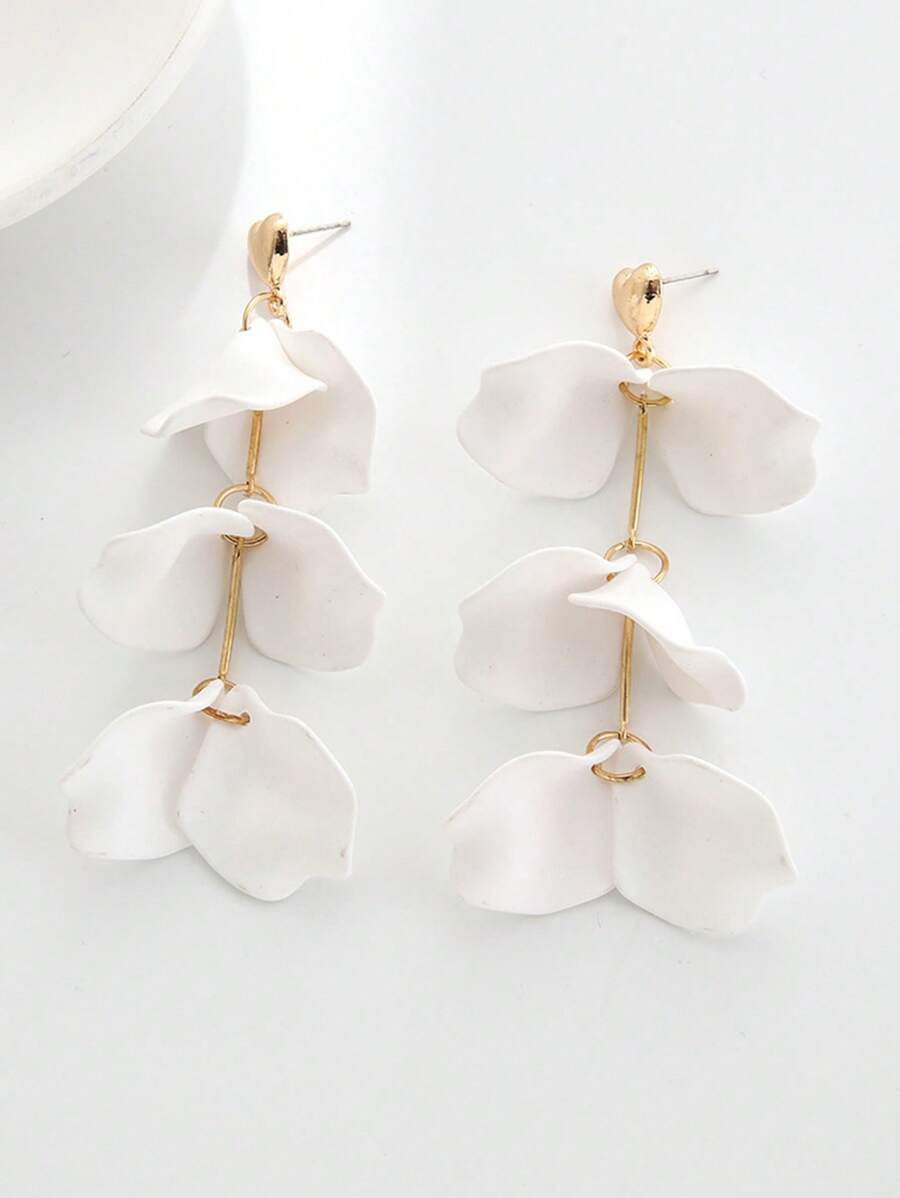 1 Pair Rose Petal Exaggerated Design Long Earrings, Slimming Face For Women, Suitable For Daily & Holiday Wear