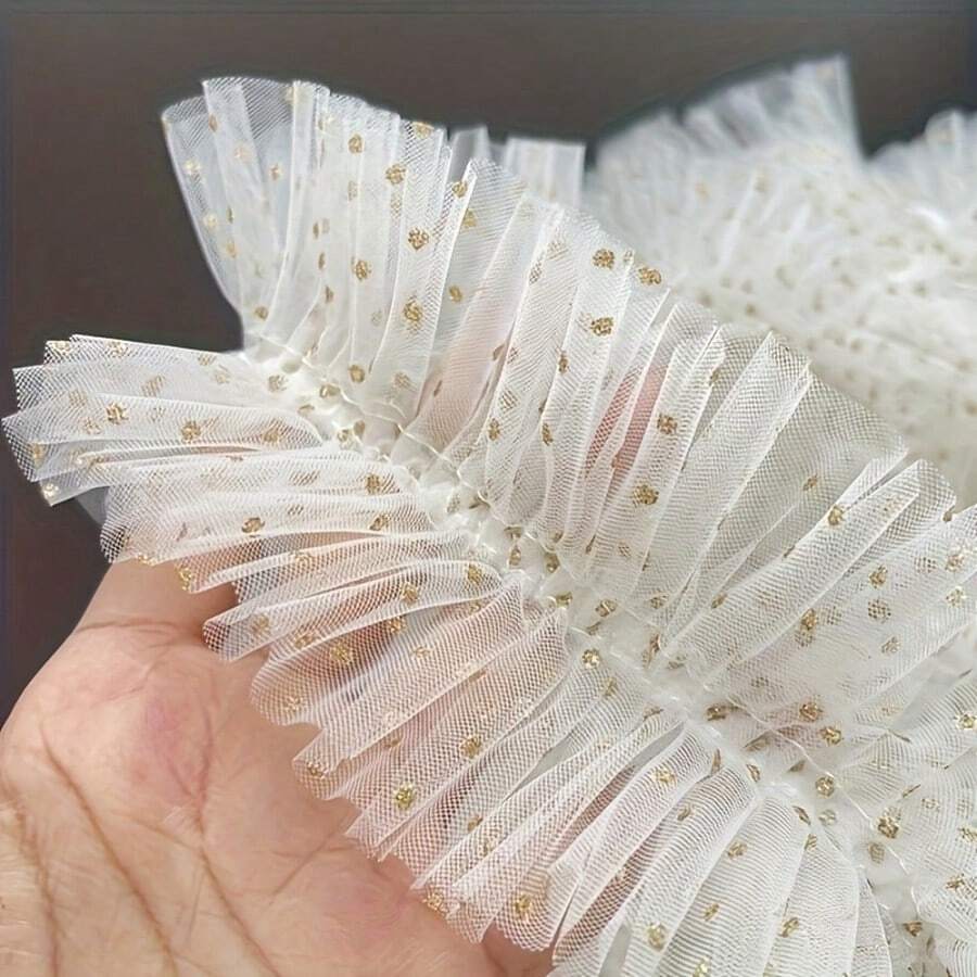 1 Yard weißer gepunkteter Tüll-Stoff mit elastischem Plisseebesatz, Spitzen-Bastelzubehör für die Heimdekoration