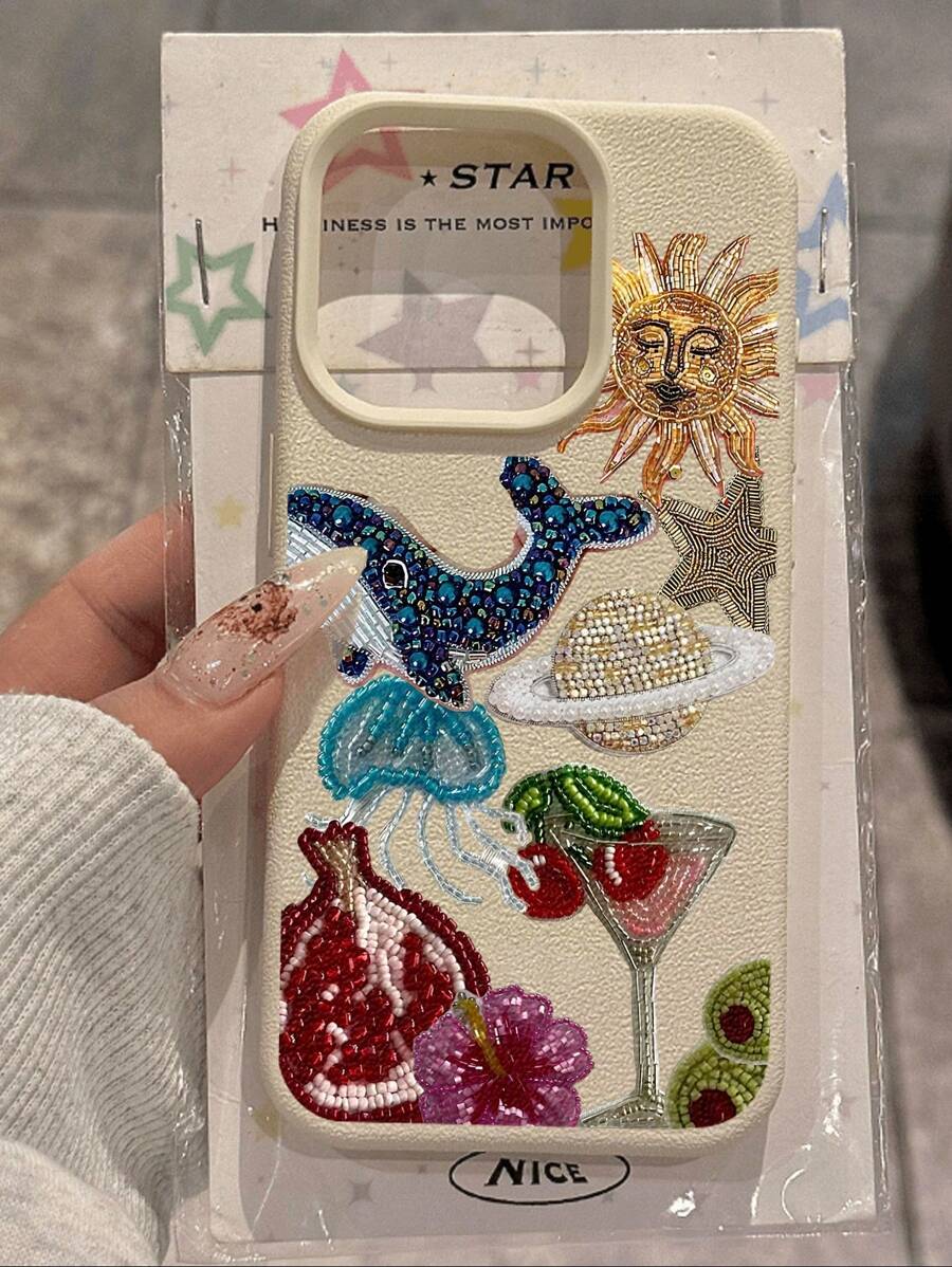 1pc Fashion Cherry Juice, Dolphin, Pineapple Collage Printed Soft Protective Phone Case, Waterproof Anti-Fall Anti-Slip, Suitable Compatible With Apple And Phones