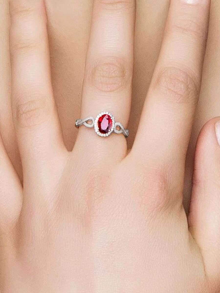 Tkool 1 anel elegante com zircônia vermelha incrustada, acessório versátil para mulheres