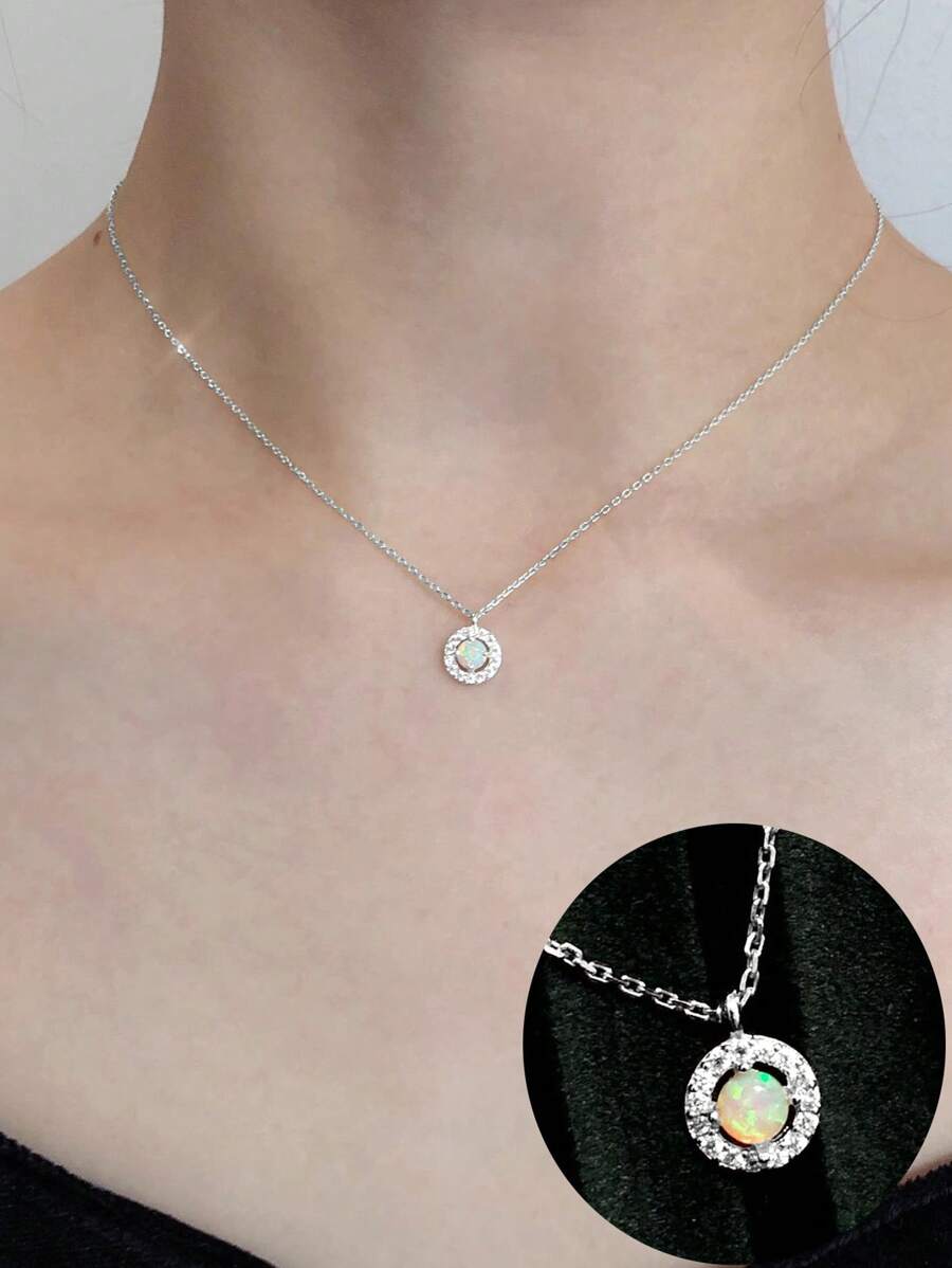 BALMORA 1 colar com pingente retrô elegante de prata esterlina S925 com opala sintética e zircônia cúbica incrustada para mulheres como presente de Dia das Mães