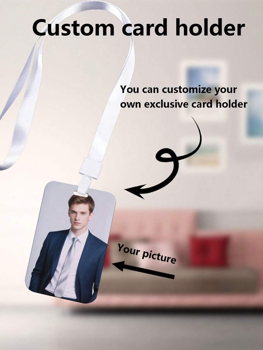 Personalized And High-Definition Transparent Holder For ID Cards, Access Cards, And Work Badges, Featuring Waterproof And Scratch-Resistant Properties, With The Option To Print Your Own Photo - Comes With A Hanging Strap Attached