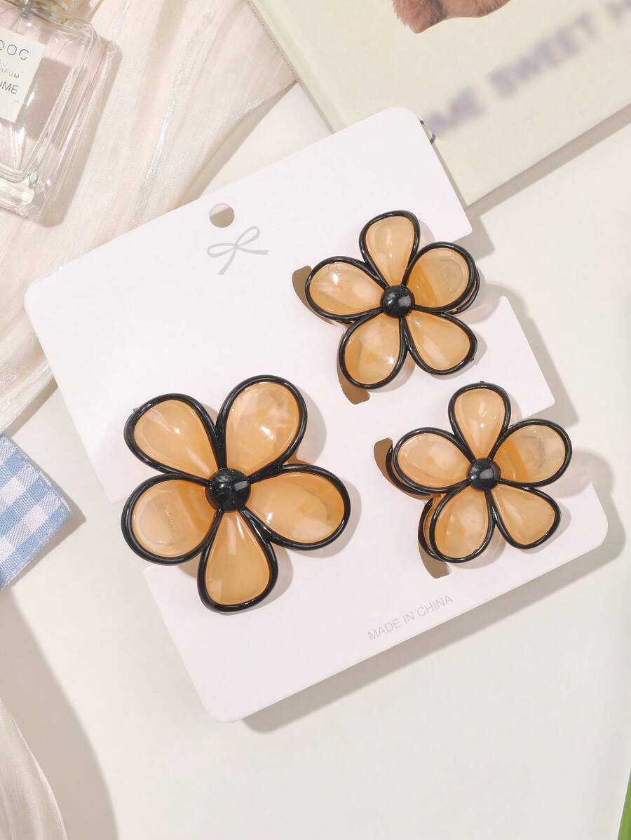 3 Stücke/Set glänzende transparente orange mit schwarzem Rand fünfblättrige blumenförmige Haarspangen, Strandstil Pony Dekoration, Frühling/Sommer Haarklammern, Haarklemmspangen, Haarklemmen, Haarspangen