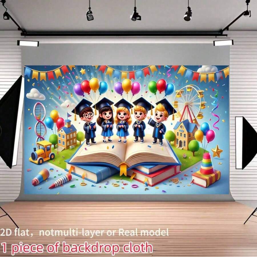 1pc Graduation Backdrop Cloth - Vibrant Celebration Scene With Balloons, Ribbons, Reusable Multipurpose Home Party Decor For Photo Booths, Graduation Parties, And Festivals, Photo Booth Backdrop | Celebratory Atmosphere | 2D Flat,Notmulti-Layer Or Real Model