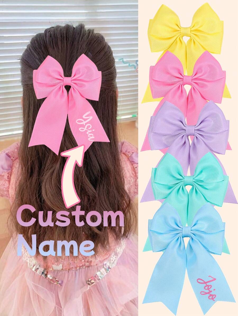 1 Stück individuell bedruckter Haarschleife für Mädchen, bunte Haarspange mit Schleife aus Grosgrainband in rosa, lila, einfarbige Haarspangen mit Schleife, individuelle Namensschilder, Alligatorspangen, lässiger Sommeralltagskopfschmuck, Kinderhaaraccessoires