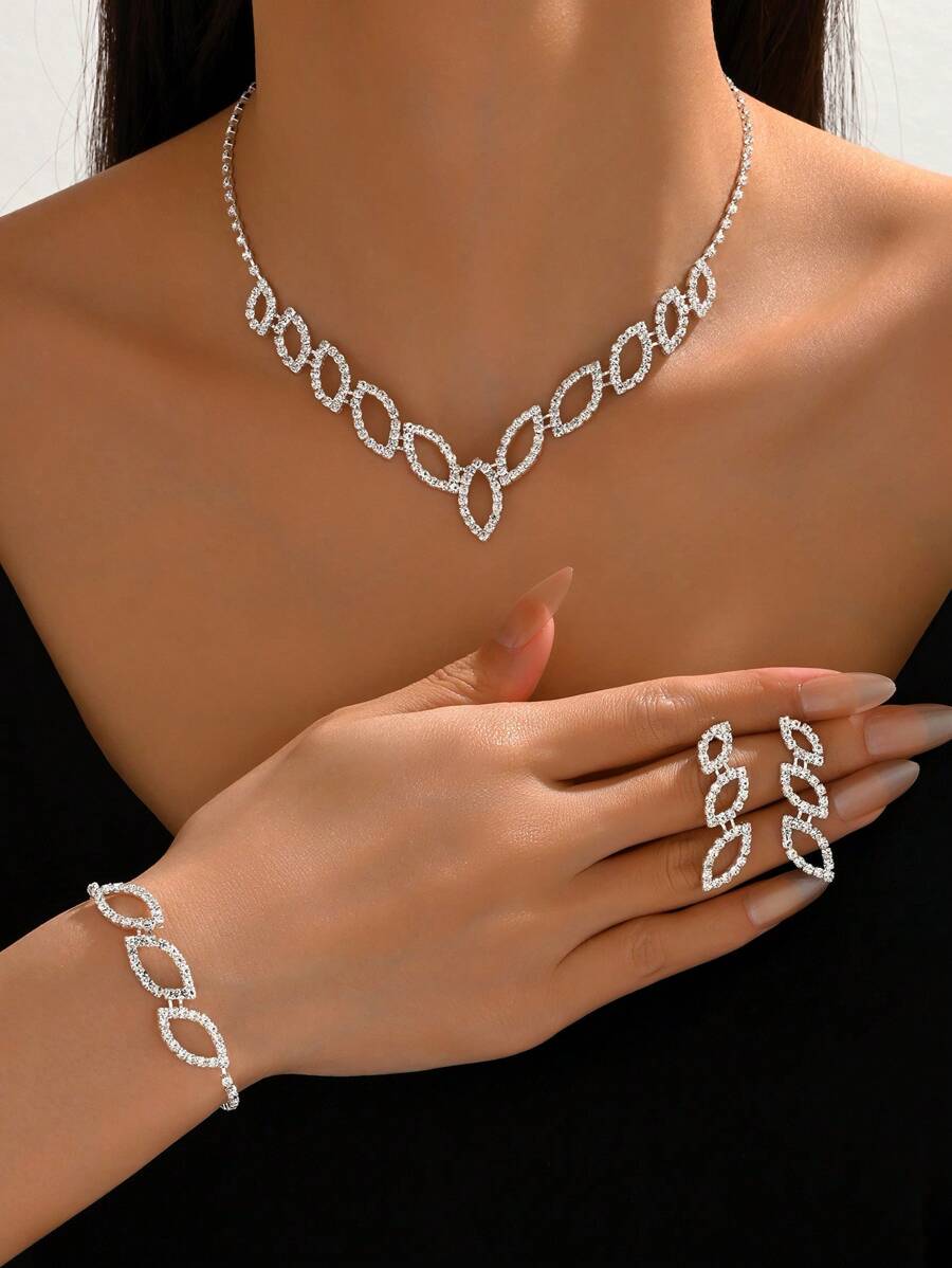 Conjunto de 4 piezas de joyería minimalista de moda con colgante, pulsera y aretes con forma de lágrima de ángel para uso diario de mujeres