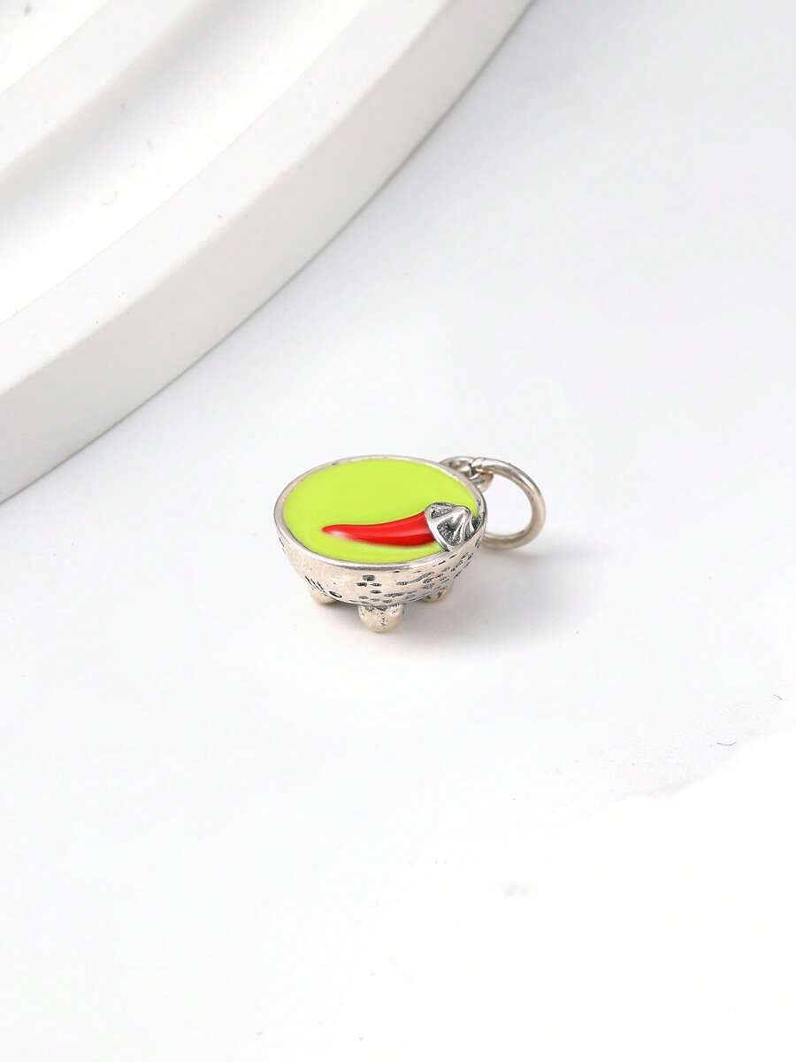 1pc Simple Unique 925 Sterling Silver Enamelled Guacamole Charm DIY Women Fine Jewelry Gift