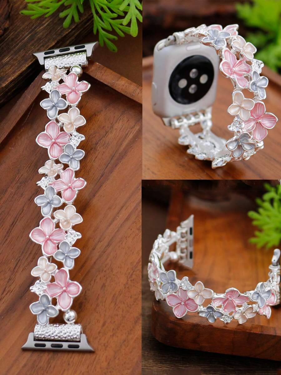 1pc Women's Fashion Colorful Flower Zinc Alloy Elastic Bracelet Band Strap Compatible With Apple Watch Band Strap 38mm 40mm 41mm 42mm 44mm 45mm 49mm (S10 42)Mm (S10 46)Mm,Boho Flower Painted Oil Metal Strap Compatible With Iwatch Series Ultra 2 S10 SE 9 8 7 SE 6 5 4 3 2 1, Fine Women Fashion Watch Accessories, Smart Watch Strap/Band, Unique Personalized And Style Strap, Party, Banquet, Valentine's Day/Mother's Day Gifts,Fashion Accessory