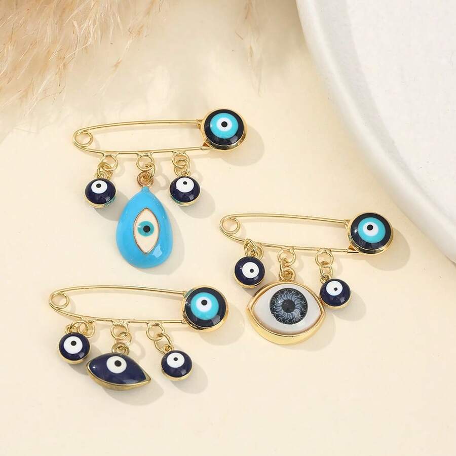 1 pieza Broche de Aguja de Seguridad con Ojo Azul Malvado Árabe Turco Islámico Surah Qul Cuatro Masallah para Mochila Escolar