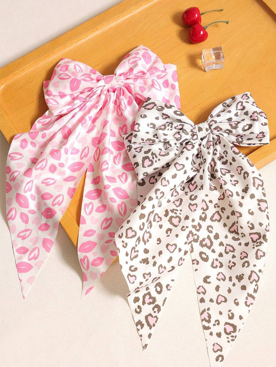 2 pièces/set Épingle à cheveux imprimée avec motif de fleurs, cœurs, lèvres et nœuds. Accessoires de cheveux de style bohème décontracté de palais, en polyester, pour toutes les saisons, accessoires d'été, voyage