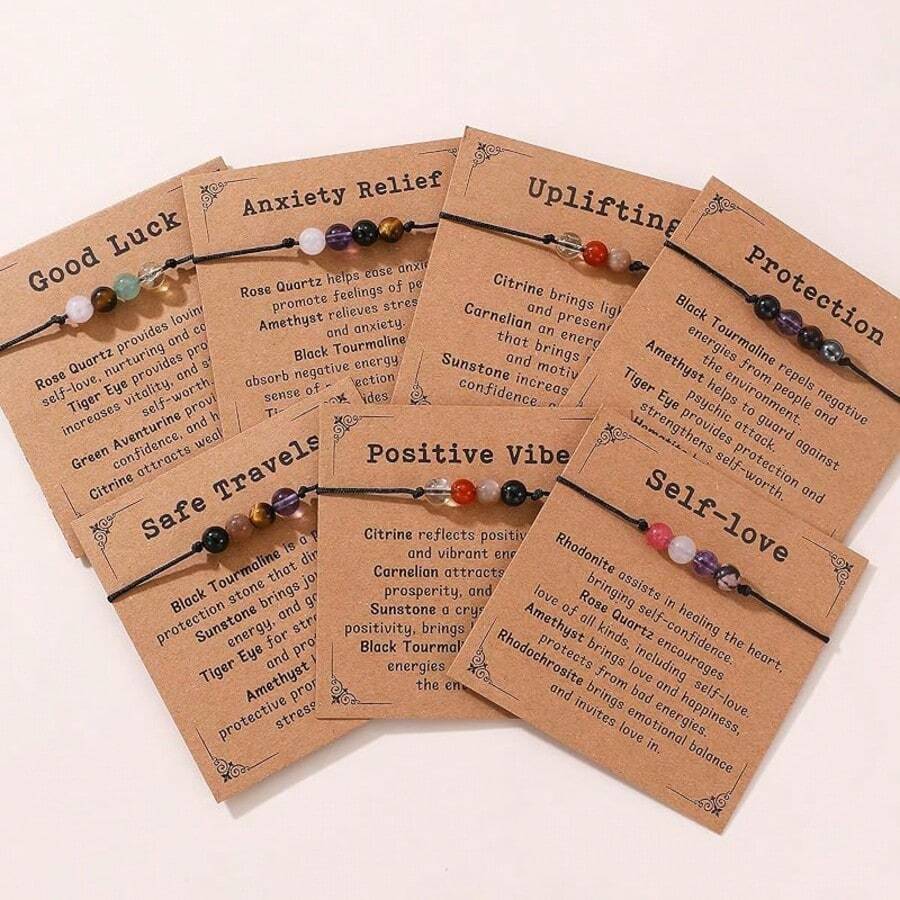 Pulsera de 7 piezas con cristales naturales sanadores de protección emocional, joyería de alivio del estrés como regalo para mujeres