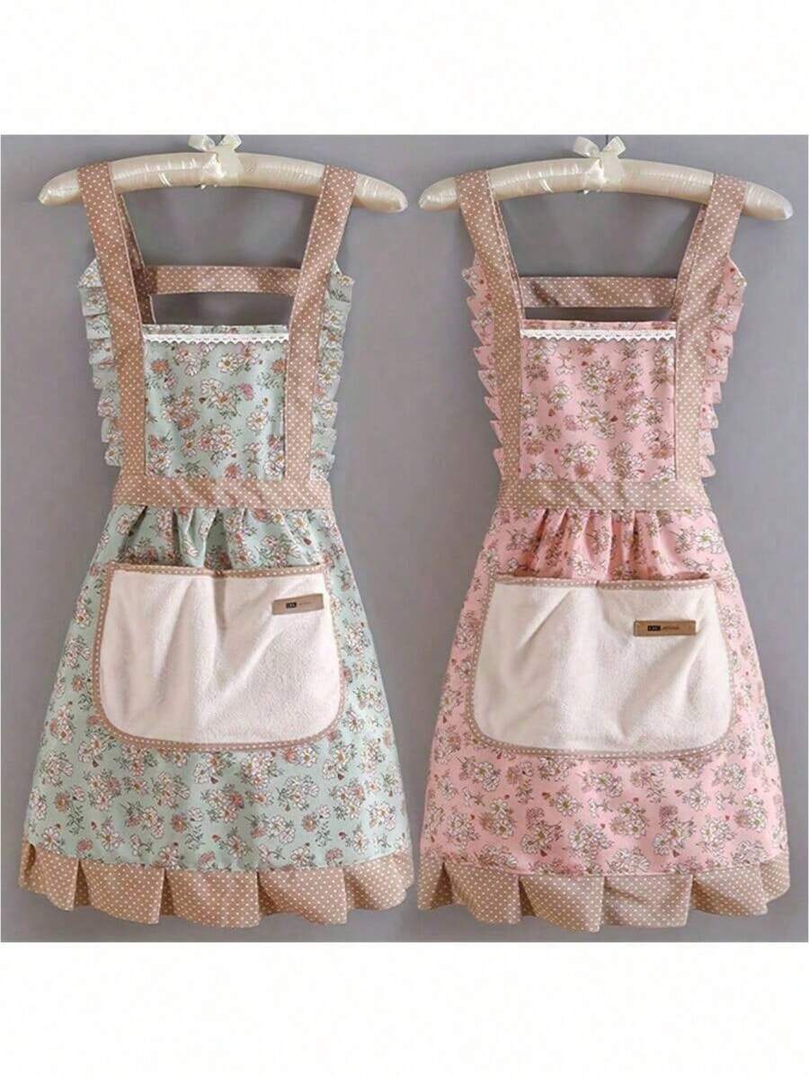 1pc Floral Print Canvas Apron With Hood - Suitable For Chefs, Waiters, And Kitchen Staff, Protects Against Oil Splatter And Moisture, Easy To Clean, Essential Kitchen Tool And Accessory For Home Cooking Enthusiasts