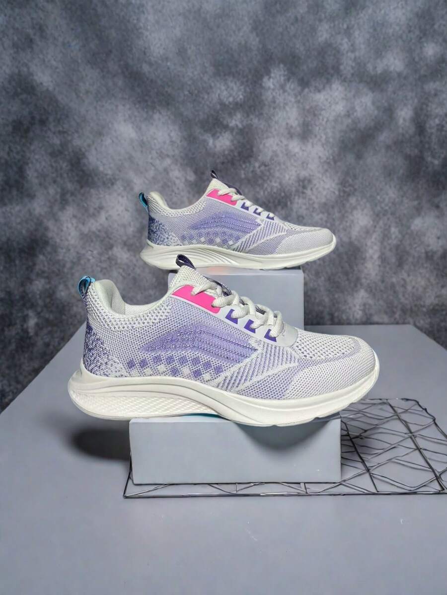 Zapatillas informales con cordones de color contrastante de moda para adolescentes - Zapatos de malla transpirables antideslizantes, adecuados para correr y caminar al aire libre