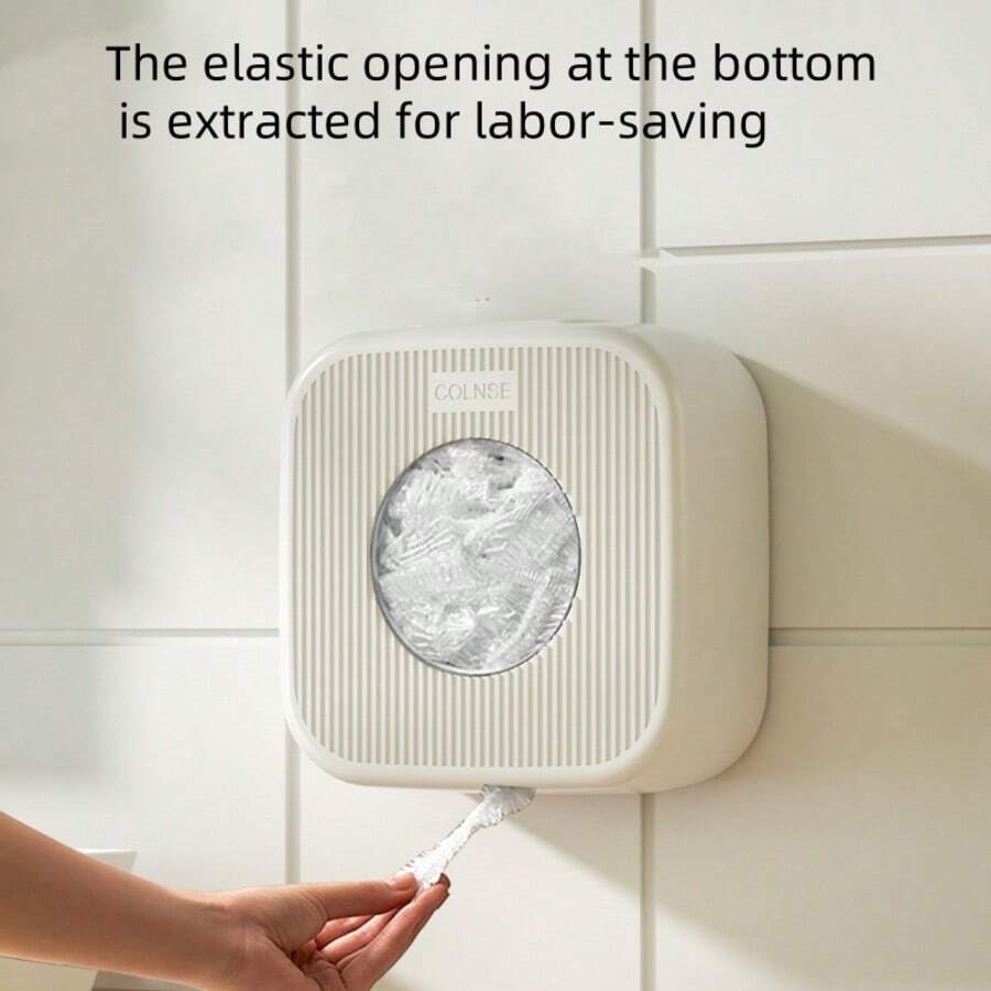 1pc Large Capacity Plastic Cling Film Storage Box, Wall-Mounted, Simple Design, White Square Shape, Bottom Elastic Opening For Easy Film Dispense, Suitable For Kitchen Use