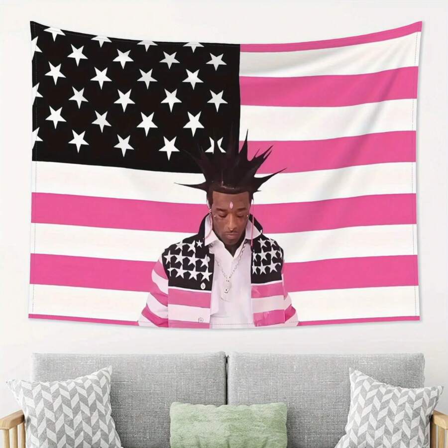 1 pezzo Bandiera americana rossa, stampa di rapper, in poliestere, per appendere alla parete, impermeabile, decorazione per soggiorno, camera da letto, ufficio, festa, regalo imperdibile