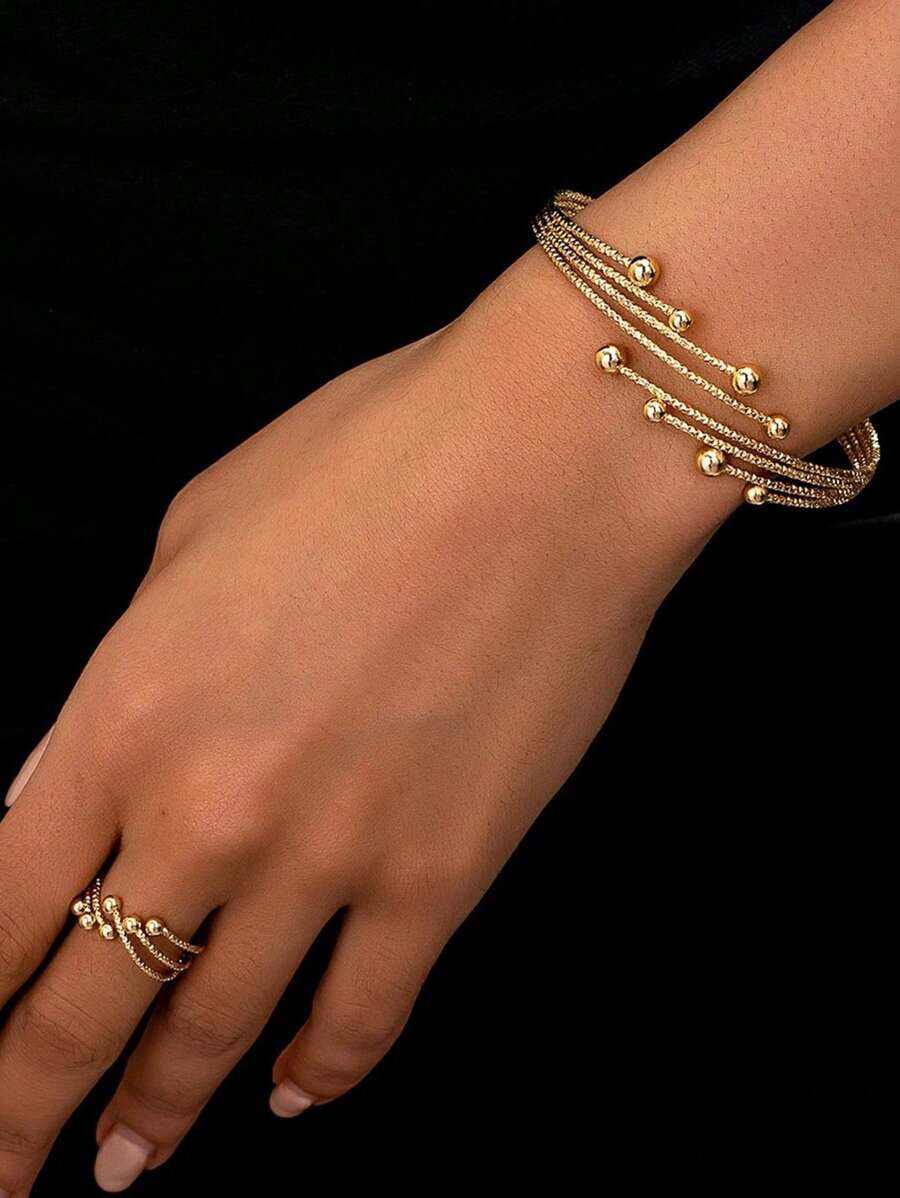 Conjunto de 2 peças de pulseiras da moda, anel aberto, pulseira feminina com céu estrelado, vários círculos, joias, pulseiras da moda simples, anel