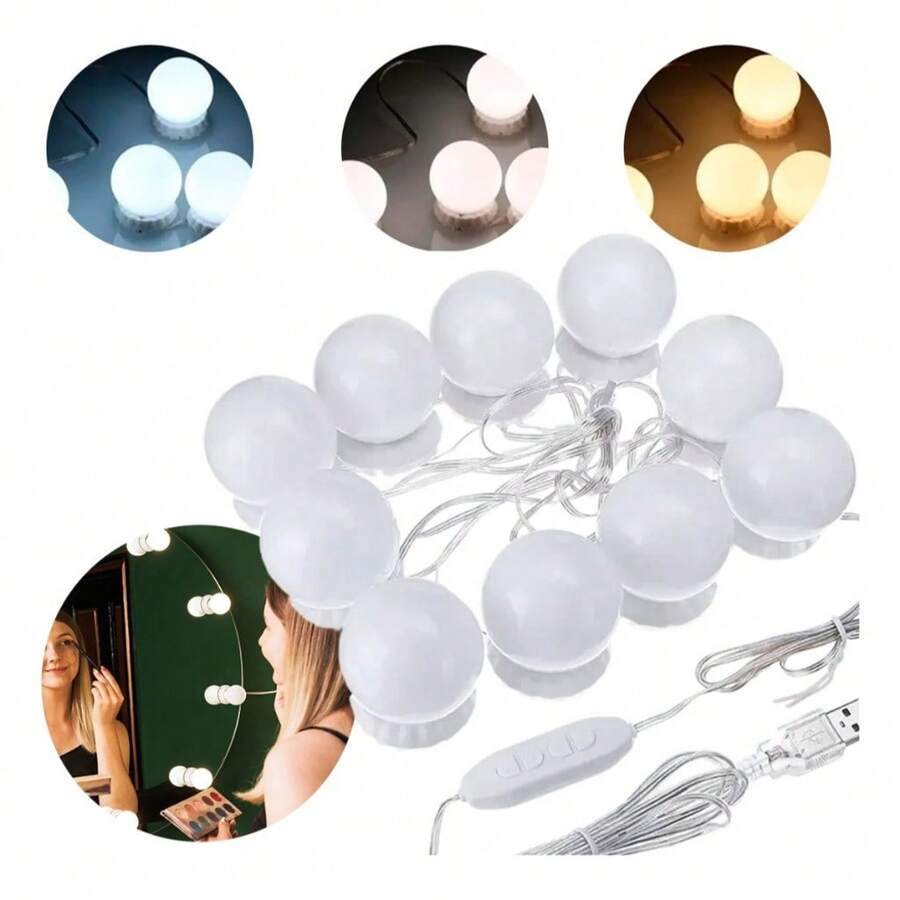 Kit 10 Led Mirror Light Bulbs Dressing Table Makeup 3 Colors