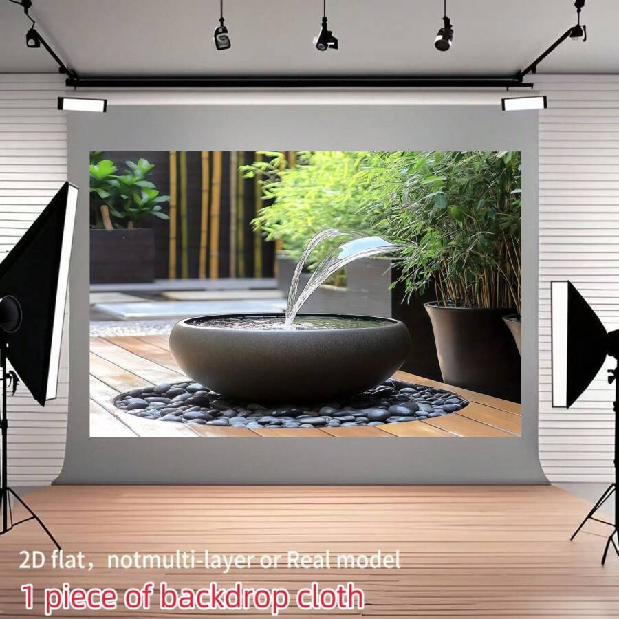 1pc Zen Garden Fountain With Water Design Backdrop Cloth,- Tranquil Japanese-Style Decor For Weddings, Anniversaries And Peaceful Celebrations, Bedroom Home Decoration, Party Background,No Electricity Needed, Bedroom Decoration Zen Garden Decor ,2D Flat,Notmulti-Layer Or Real Model