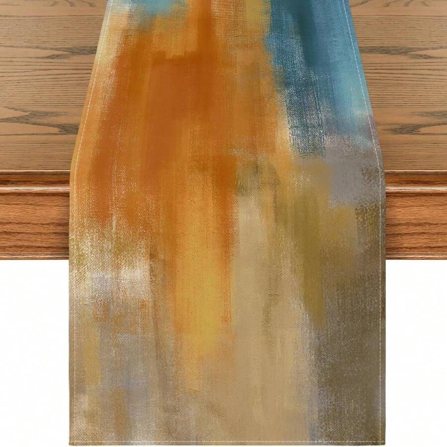 Orange Blue Abstract Modern Art Table Flag, Seasonal Farmhouse Style Kitchen Dining Table Decoration Home Party Decoration