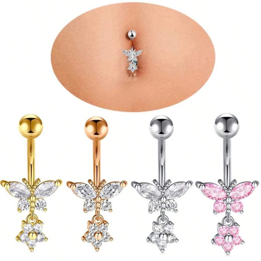 1 pièce Anneau de nombril en acier inoxydable 316 avec strass, bijou de piercing de bouton de ventre personnalisé