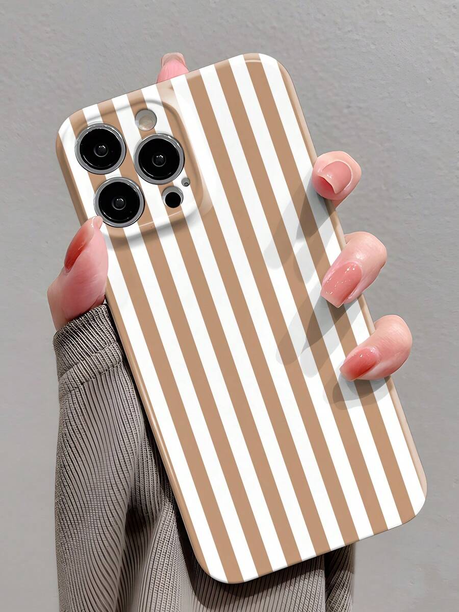 1pc Minimalist Striped Pattern Glossy Perforated Plastic Protective Phone Hard Case For IPhone 11/12/13/14/15/16 Pro Max