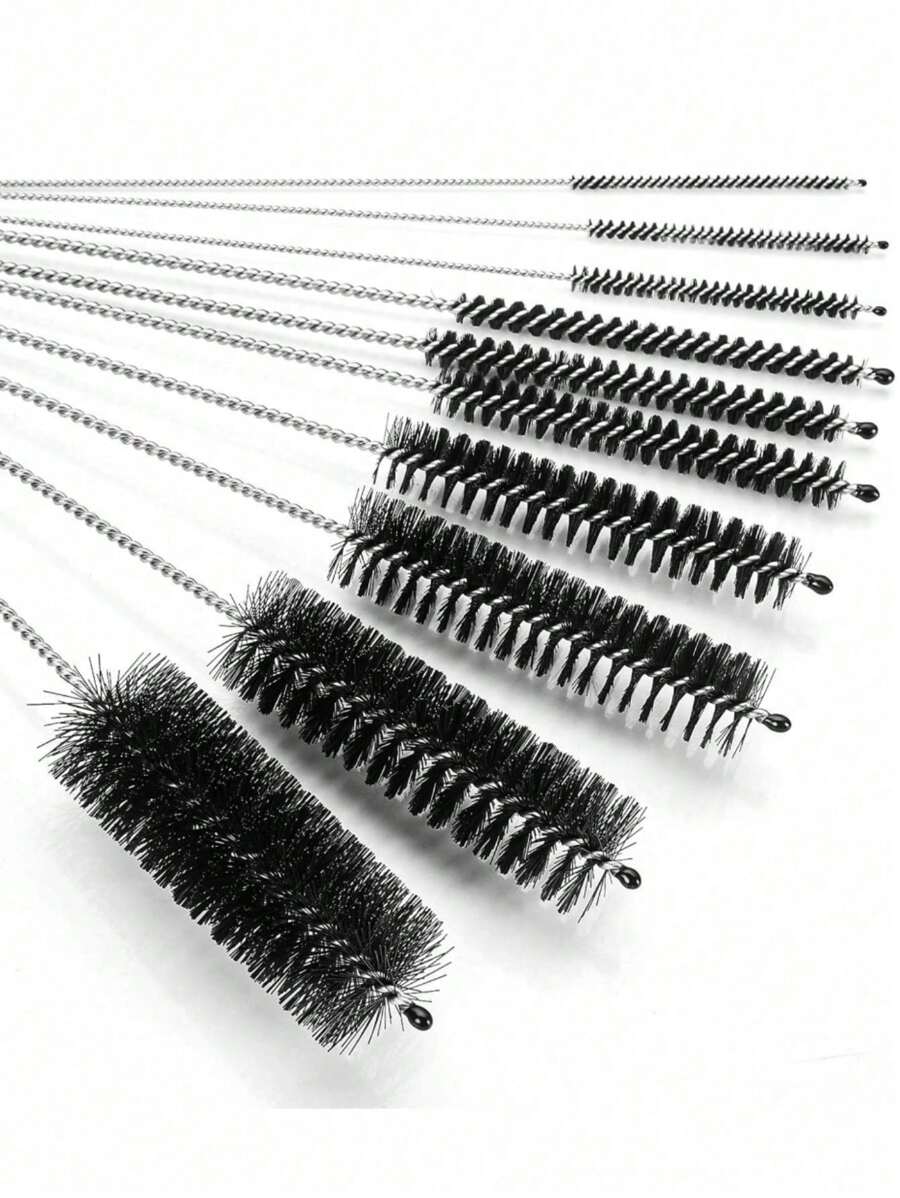10 Peças Escova de Limpeza Reutilizável para Canudos - Limpador de Aço Inoxidável 304 para Canudos de Vidro, Silicone, Metal, Bicos de Bule, Garrafas Pequenas