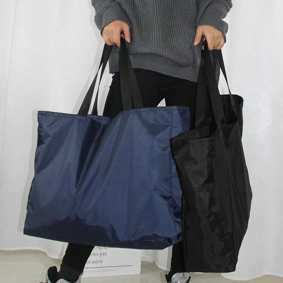 Shopping Bags Solid Color Zipper Large Capacity Shopping Bags Washable Reusable Simple Bag For New Fashion Resistant To Outdoor