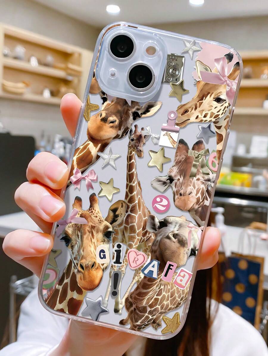 1pc Creative Giraffe Graphic Pattern Transparent TPU Shockproof Anti-Fingerprint Phone Case For IPhone 16 ProMax/16/16 Pro/16 Plus/15 ProMax/15 Pro/15 Plus/15/11/12/13/14 ProMax/XS/XR/11 Pro/11 ProMax/12 Pro/12 ProMax/13 Pro/13 ProMax/7 Plus/14 Pro/14 ProMax/14 Plus/7 Plus/8 Plus/8/SE2/12 Mini/13 Mini, Soft Silicone Material, Resistant To Yellowing