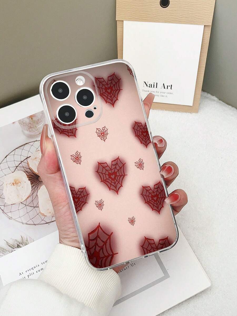 1 pieza Funda de teléfono transparente de TPU con patrón de corazón y telaraña de colores, compatible con iPhone 15/15 pro/15 plus/15 pro max/16/16 pro/16 plus/16 pro max, Galaxy S23 Ultra/A14/A24, Redmi Note 12 Pro, Pixel 8/8 Pro