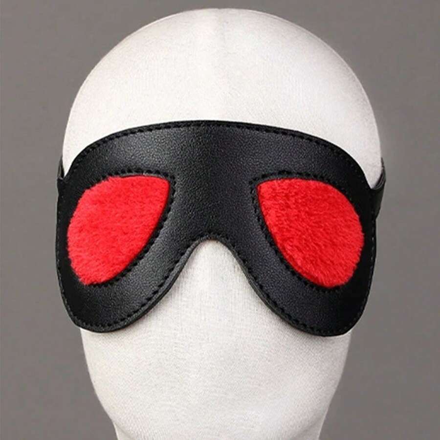 1 pieza Máscara para ojos de panda negro y rojo, máscara de ojos de PVC sexy y de bondage, máscara ajustable de fetiche, máscara de contraste de color, accesorios de restricción alternativos para parejas, disfraz de juegos de rol