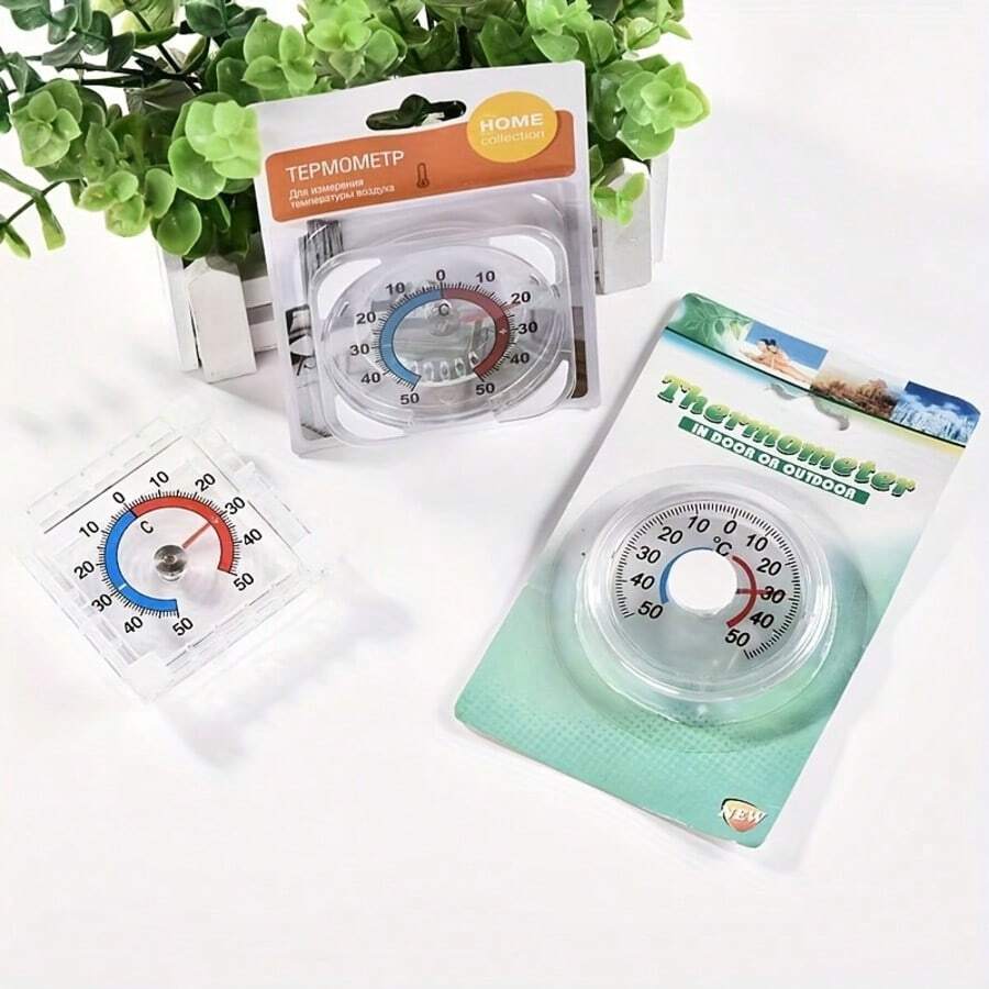 Thermomètre rond/carré haute précision à adhésif -50°C~50°C, thermomètre-hygromètre premium pour fenêtre, intérieur, extérieur, mur, serre, jardin, maison
