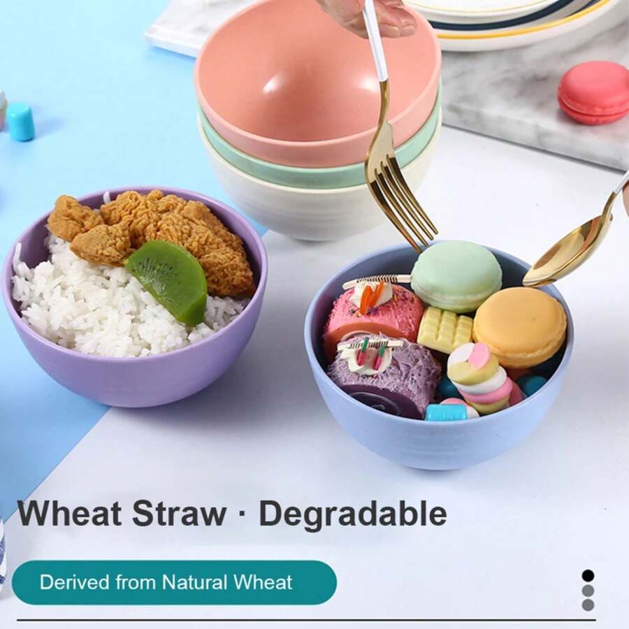 6 Inch Solid Color Plastic Bowl Salad Bowl Wheat Fiber Bowl Children Household Large Bowl Supplies