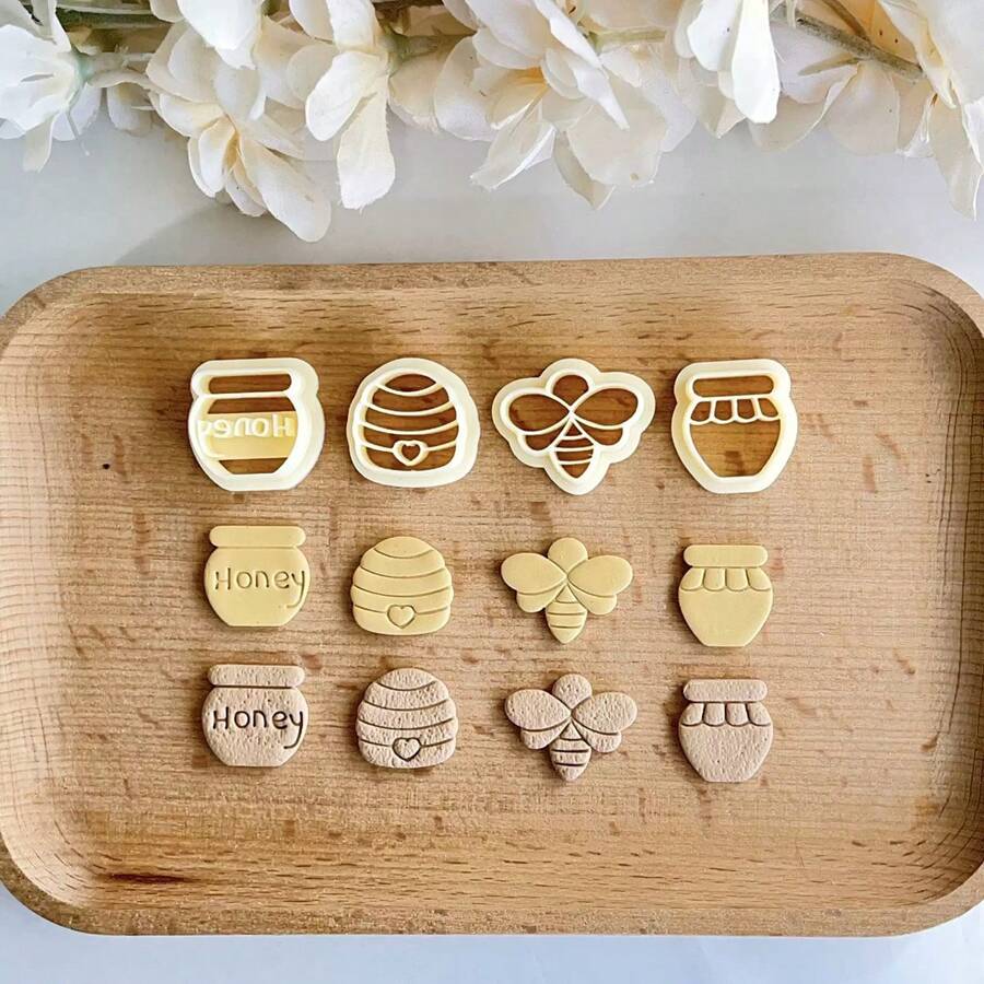 1 pieza/4 piezas Moldes de arcilla suave para aretes, en forma de lindo abeja, panal, y olla de miel para accesorios de aretes de arcilla suave DIY