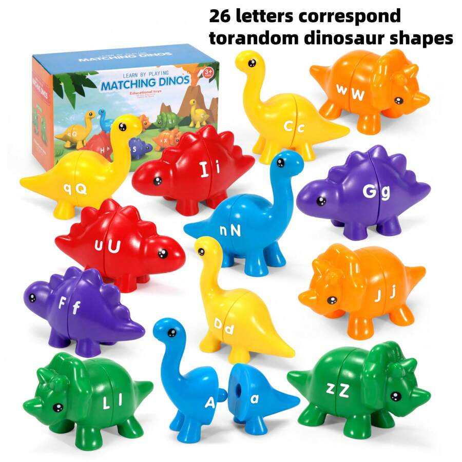 26 Stücke Dinosaurier Buchstaben Zuordnungsspiel Lernspielzeug, Farberkennung und Sortieren für Vorschule Montessori Lernspielzeug