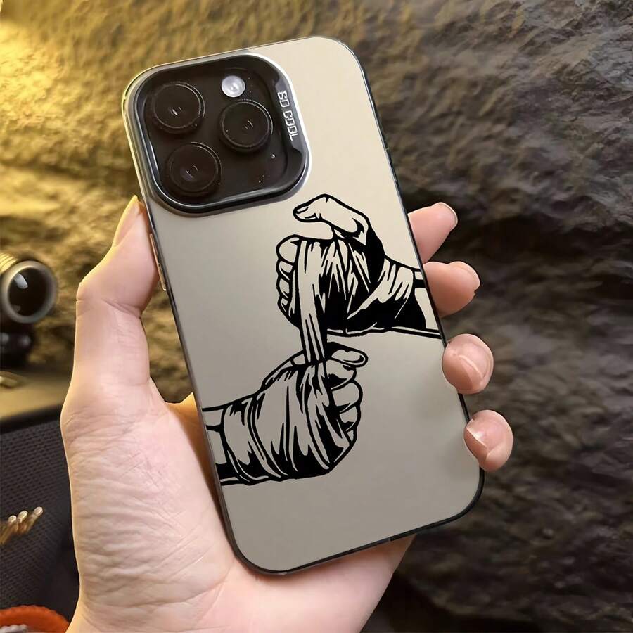 Fashionable Black Line Boxing Glove Pattern Design Phone Case Compatible With Apple 16, 15, 14, 13, 12, 11 Pro Max, X, XR, XS Max, 8, 7 Plus, Also Fits Series With Shockproof Matte Back Cover