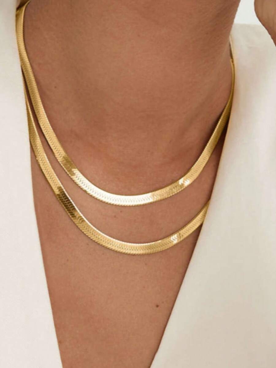 1 pieza Collar de cadena de hueso de serpiente minimalista y moderno de varias capas