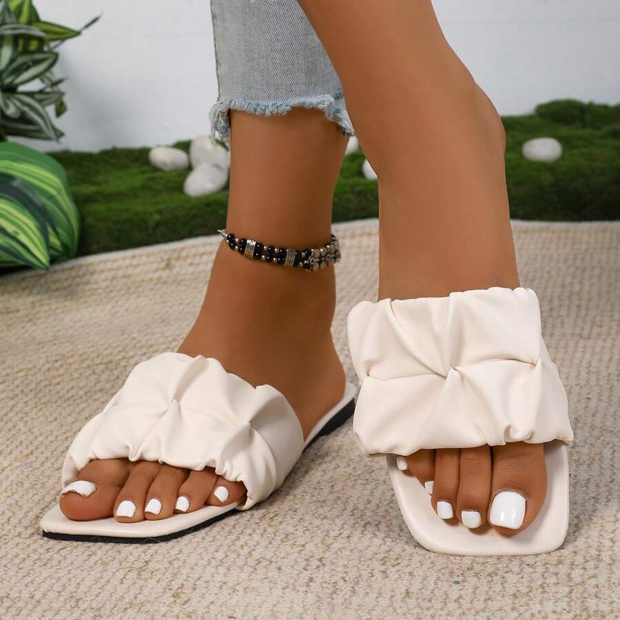 1 par de sandalias bohemias de PU con volantes/bordes con volantes para playa y vacaciones, para uso en exteriores en verano