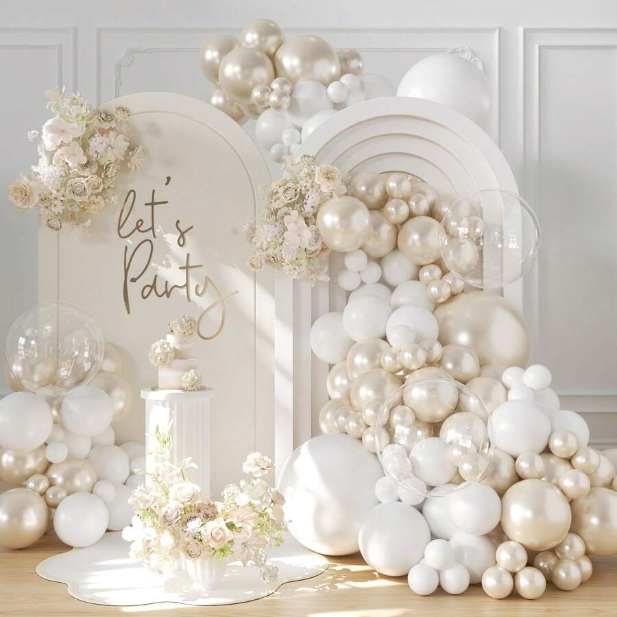 104pcs Pearl Satin White Balloon Arch Kit, Includes Pearl Satin White Transparent Balloons For Baby Shower, Wedding, Bridal Shower, Engagement, Baby Shower, Birthday Party Decoration