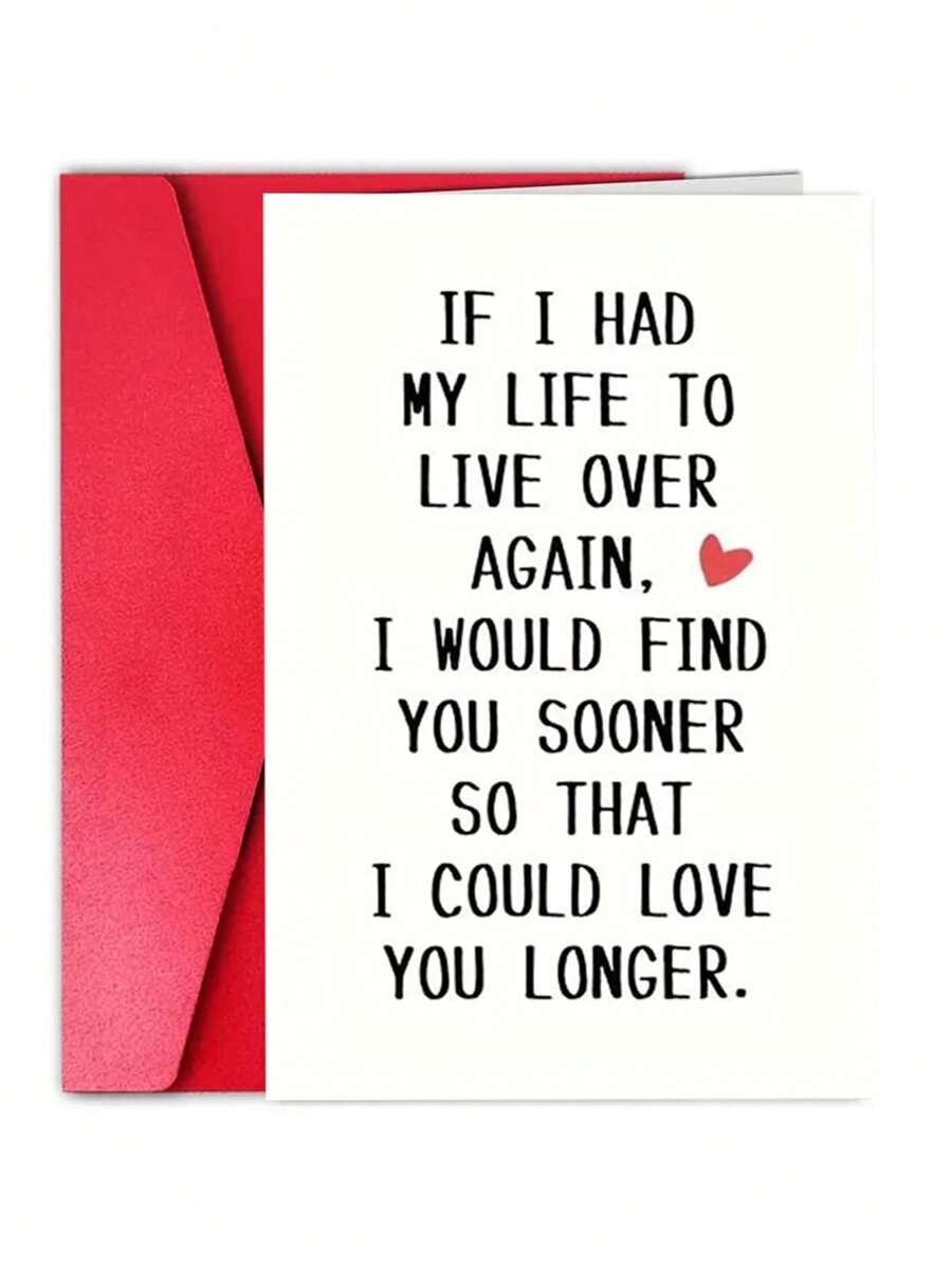 1Pc Romantic Anniversary Card - Humorous And Playful Design, Suitable For Husband/Wife, Boyfriend/Girlfriend, Men/Women, Multi-Occasion Use, Includes Thank You Message - Heartfelt Quote If I Had My Life To Live Over Again, Perfect As A Birthday Gift Or Anniversary Presentschool Supplies,Back To School