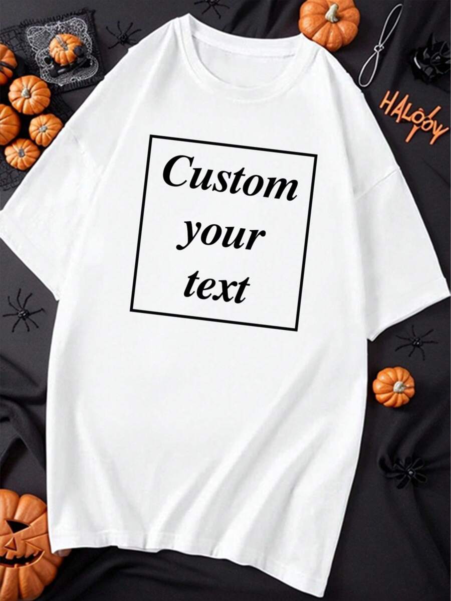 Personalized Custom Text Plus Size Halloween T-Shirt For Men, Custom Graphics/Text, Plus Size Men's Custom Clothing, Loose Fit Plus Size Summer T-Shirt Customization, Upload Your Text/Friend/Selfie/Family/Logo/Pet Photo Men's Short Sleeve T-Shirt Customization, Holiday Gift, Birthday Gift, Plus Size Men's T-Shirt, T-Shirt Graphic Customization, Summer Plus Size Men's Tops