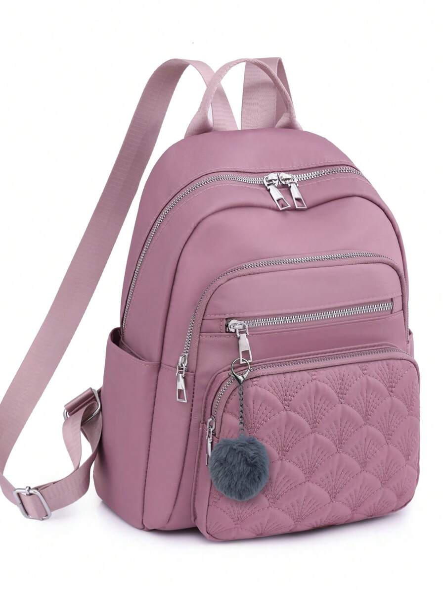 Multifunctional Women's Backpack, Lightweight Versatile Outdoor Backpack Suitable For Students, With Pom-Pom Embroidery Decor, School Backpack, School Supplies, School Bag, Backpack For School, Back To School Backpack, School Bookbag, Big Backpack, Backpack School, Back To School Bags, Large Capacity, Waterproof, Business Casual, Suitable For Teen Girls Women College Students, Teacher, White-Collar Workers, Perfect For Back To School, First Day Of School, College, Work, Business, Commute, Office