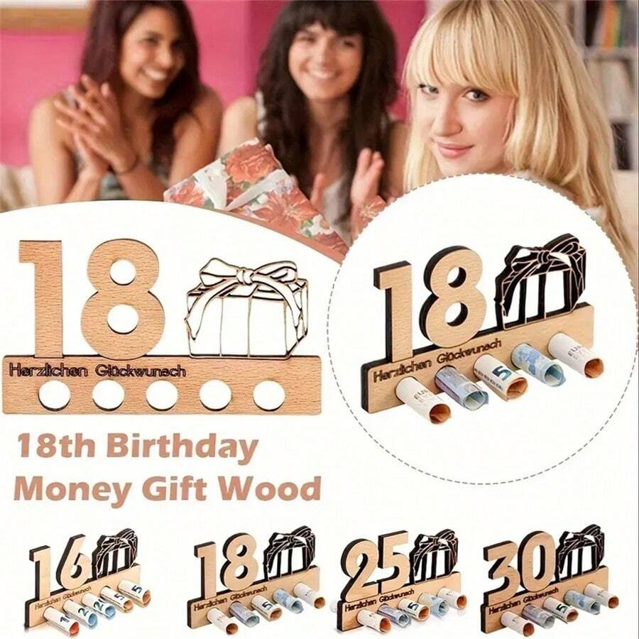 1 pièce Ornement porte-monnaie en bois - jaune clair, cadeau d'anniversaire pour les 16e, 18e, 20e, 25e et 30e anniversaires, cadeau en bois pour l'argent pour les amis, la famille, les amants, Boîte cadeau décorative en bois jaune clair