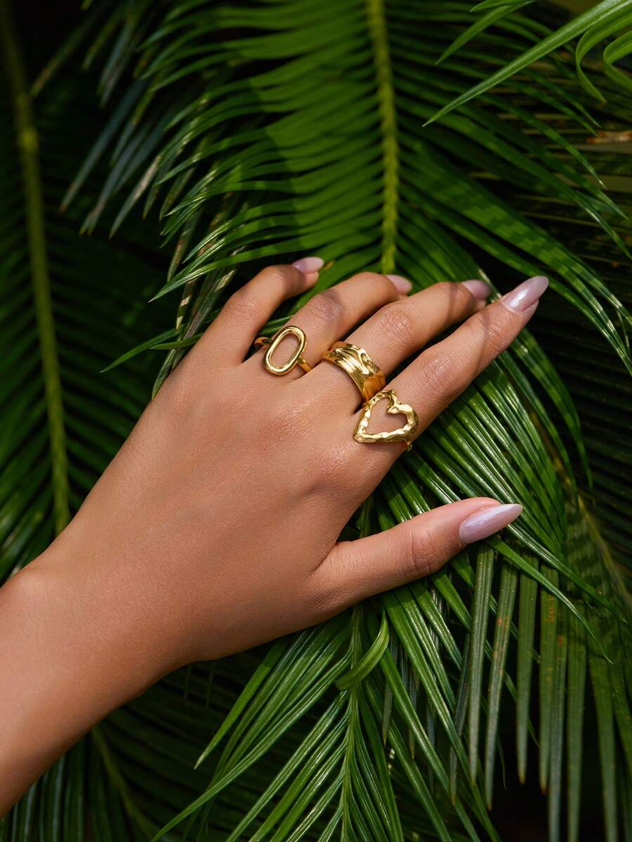 3 anéis dourados elegantes e modernos, adequados para roupas femininas do dia a dia, festas e presentes