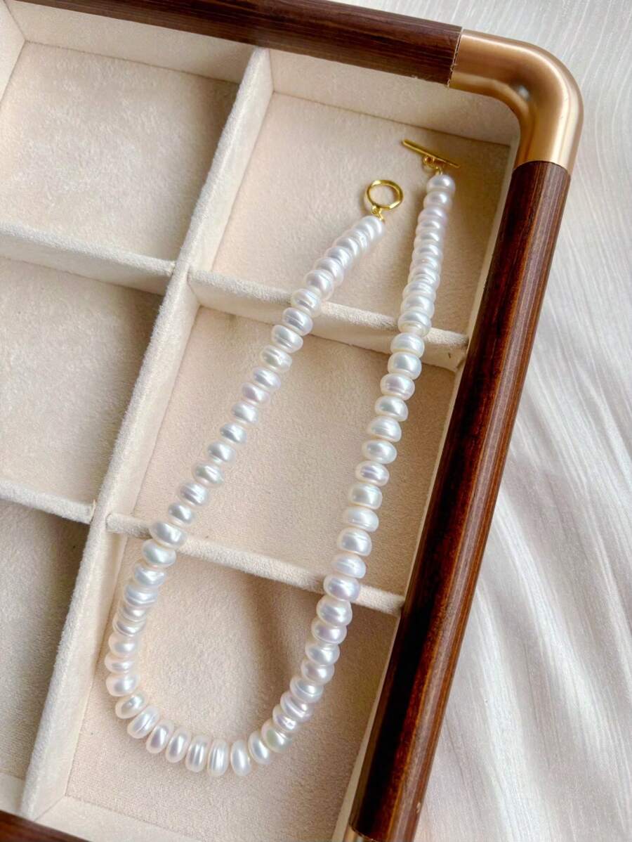1 peça elegante colar com pingente de ábaco auspicioso de pérolas naturais, pérolas naturais, moda de alta qualidade, versátil, presente de férias para mulheres