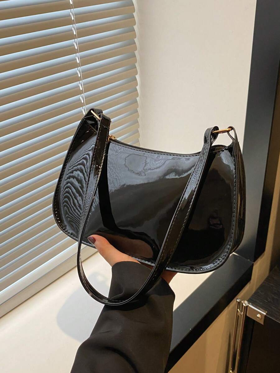 Bolso de hombro de cierre con cremallera de unicolor y estilo minimalista, bolso de medialuna simple y elegante, bolso de hombro con cremallera, bolso de piel sintética de unicolor, bolso burdeos, regalo ideal para Año Nuevo, bolso burdeos a la moda