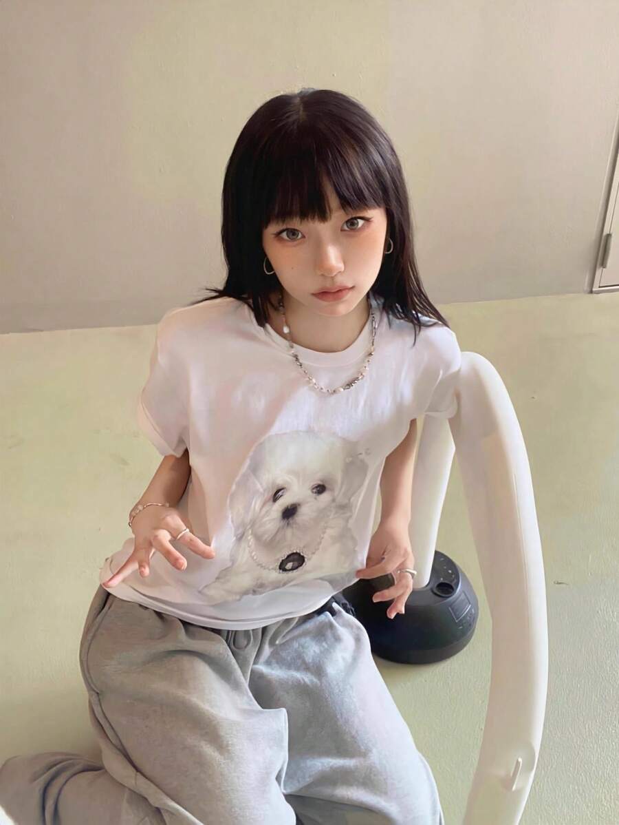 Casual Printed Round Neck Short Sleeve T-Shirt For Female College Students, Summer Student Youth Clothing - Artistic T-Shirts Stimulate Imagination And Self-Expression