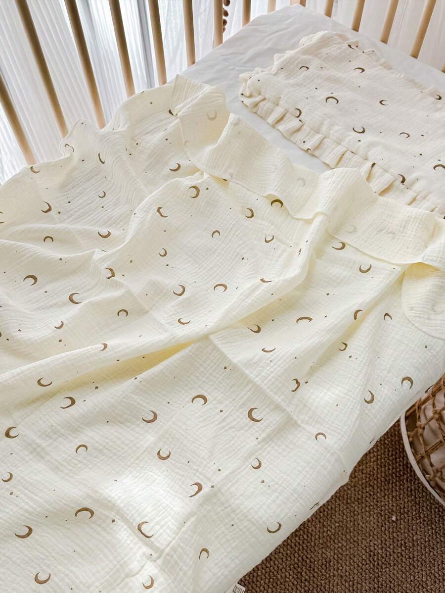 100*100cm 1 pièce Couverture fine douce et confortable pour bébé avec motif étoiles et lune dorées, serviette de bain pour nouveau-né, lange respirant et absorbant, couette fine pour bébé